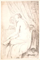 A Seated Lady in Light Negligé Reading a Letter Delivered by Her Black Maid