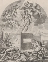 Ferdinand as Mars, standing on a pedestal, from Guillielmus Becanus