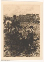 Farmer with Two Plowing Horses