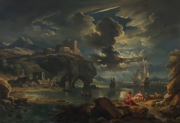 A Mediterranean Moonlit Coastal Landscape, c.1700-01