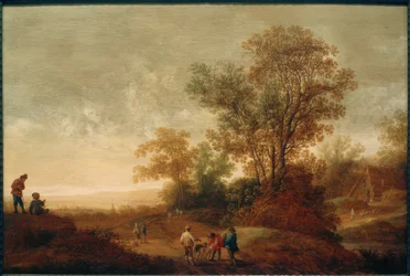 River Landscape with Hunting Party