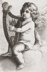 A Child Angel Playing a Harp