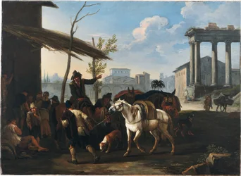 Peasants Outside an Inn, a Town and Ancient Ruins Beyond