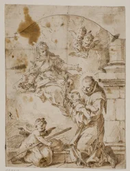 St. Anthony of Padua Kneeling with the Christ Child in His Arms While the Virgin and Angels Appear in the Sky