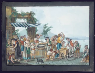 Spaghetti Eaters on the Bay of Naples, Vesuvius in the Background