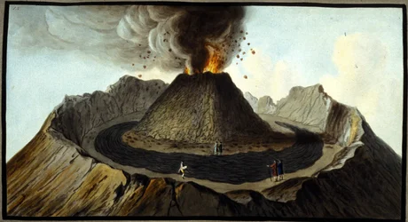 The erupting Vesuvius. This gouache was carried out by Pierre Fabris, at the request of Sir William Hamilton, English ambassador to Naples. Bibl. Braidense, Milan.