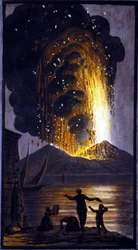 The erupting Vesuvius. This gouache was carried out by Pierre Fabris, at the request of Sir William Hamilton, English ambassador to Naples. Bibl. Braidense, Milan.