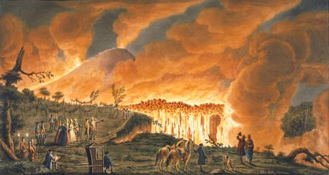 View of Hamilton Escorting Their Sicilian Majesties to Observe the Lava Flow from the Great Eruption of Vesuvius, Plate 38 from 