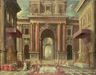 Magnificent Feast in the Courtyard of a Baroque Palace
