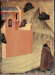 The Saint leaves the convent of St Perpetua and crosses the river Lamone (Polyptych of the life of Saint Humility) - 14th century