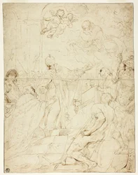 Saint Appearing to Ruler (recto); Flying Putto (verso)