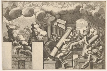 Giants Crushed by Rocks and the Falling Columns of the Temple, Clouds of Smoke Above...
