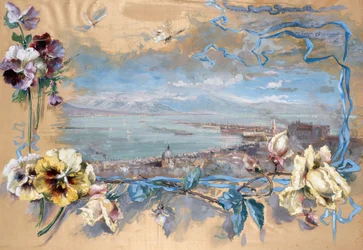 View of Naples through Pansies