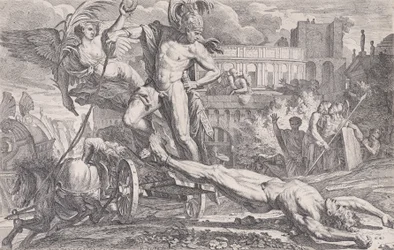 Achilles dragging the body of Hector around the walls of Troy, 1648-50
