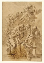 Holy Family with Saint Anne (recto); Figure Sketches (verso)