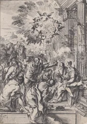 The Adoration of the Magi, set before an architectural colonnade