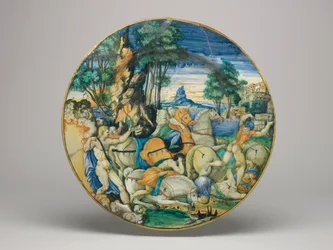 Maiolica Dish, Apollo Slaying the Sons of Niobe, 1548