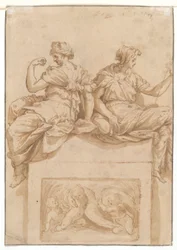 Study of a Seated Old Man (recto); Copy (by an unknown artist) after a study by Perino del Vaga for the Sala Paolina, Castel Sant