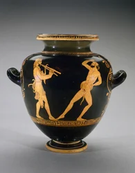 Red-figure Stamnos with scene of Hercules with Satyr, 440-420 BC