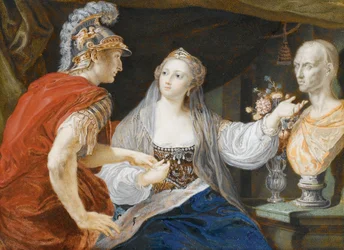 Cleopatra shows Octavius the bust of Caesar