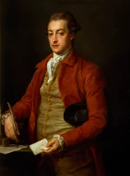 Portrait of the Hon. Lionel Damer, Half Length in Red Coat with Grey Vest and White Cravat, Holding a Paper and Quill Pen