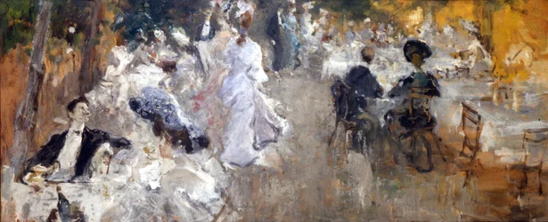 Outdoor restaurant. Painting by Pompeo Mariani.