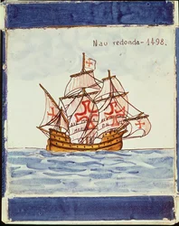 Azulejos tile depicting a ship, from Sagres, 1498