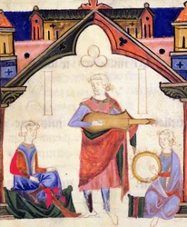 Musicians Playing the Guitar and Tambourine, from the Chansonnier des Nobles