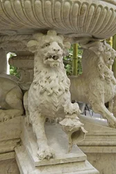 Mythical Horned Lion Atlantes at the Base of a Fountain, Quinta da Regalia, Sintra, Portugal c.1915
