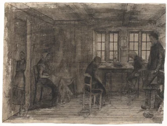 Interior of a Farmhouse with Five People
