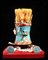 Feathered Headdress and Earrings, from Chancay, Peru