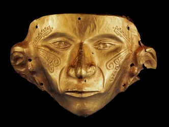 Pre-Colombian mask from the Archaeological Park of Tierradentro, Alto de San Andres in Colombia