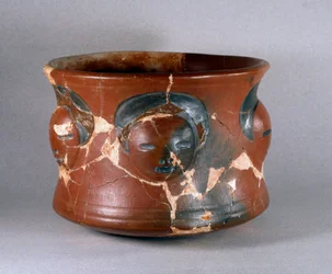 Pre-Columbian Art, Kotosh Culture: Terracotta Recipient with Human Faces