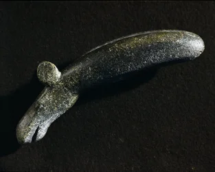 Diorite tool in the shape of elk. Stone Age. Swedish Museum of National Antiquities, Stockholm Sweden
