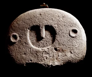 Prehistoric art: Iron Age sculpture from the site of Lunigiana near La Spezia, Italy. 1100-800 BC. La Spezia, Museo Comunale della Civilta Lunigiana