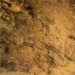 Prehistoric phallic dance, Spain, Catalonia, Lleida, El Cogul, Grotte des Maures