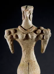 Prehistory: Clay Statuette of a Woman with Square Shoulders from Central Turkmenistan. 4000-3700 BC. Eneolithic, Copper Age. Moscow, Institute of Archaeology of the Russian Academy of Sciences