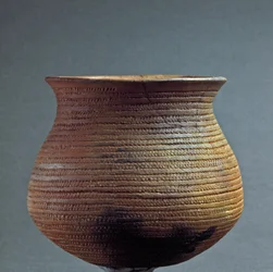 Vase in the shape of a bell from the cave Santa Cristina, Fiesse near Brescia. Copper age. Eneolithic. 2200 BC. Museo Nazionale Preistorico Etnografico Luigi Pigorini, Rome