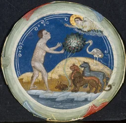Medallion from the Border of a Latin Bible: The Sixth Day of Creation, early 1300s