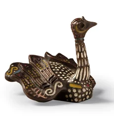 A bronze and enamel paperweight in the form of a swan