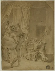 The Infant Hercules Strangling Serpents in His Cradle (recto); Crowned Woman Kneeling in Landscape, and Other Sketches (verso)