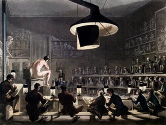Drawing from Life at the Royal Academy, Somerset House, London, from Microcosm of London by R. Ackermann, 1810