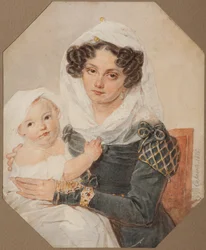Portrait of Countess Maria Nikolayevna Volkonskaya 1805-1863 with son Nikolay, 1826