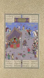 Rustam Brings the Div King to Kai Kavus for Execution, ca. 1525-30