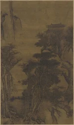 Landscape with temple and travellers