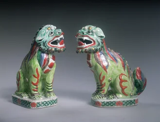 Pair of Famille Verte Lions, Kangxi Period (1662-1722)