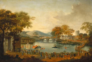 Procession by a lake