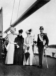 Empress Maria Feodorovna, Princess Victoria, Queen Maud and King Haakon VII of Norway, 1908