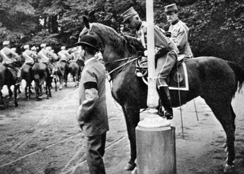 King Christian IX 1818-1906 with Colonel Kjor of the Danish Hussars, 1908