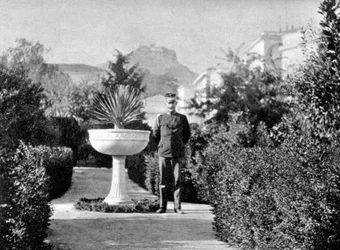Prince Constantine, the Duke of Sparta, in his garden at Athens
